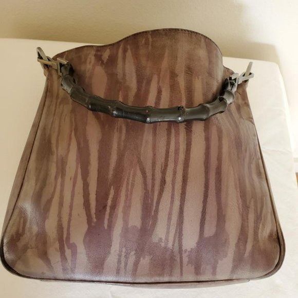 Gucci vintage bamboo painted Leather Purse Handbag Beige Brown black purple gray - Picture 1 of 13